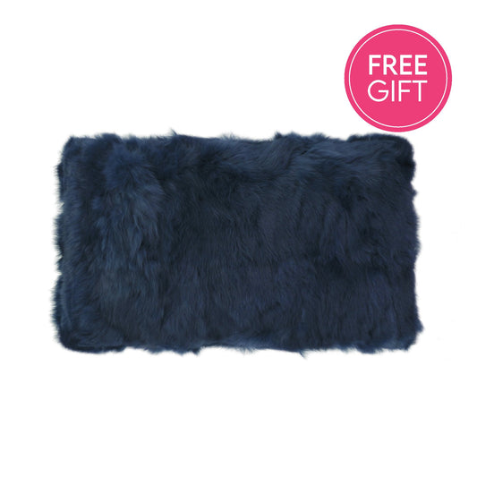 Rabbit Fur Lumbar Cushion - Navy-abc