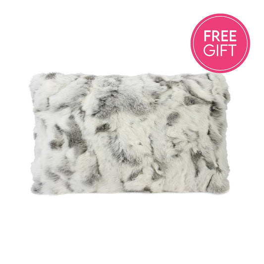 Rabbit Fur Lumbar Cushion - Siberian Ash-abc