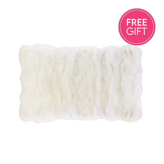 Rabbit Fur Lumbar Cushion - White-abc