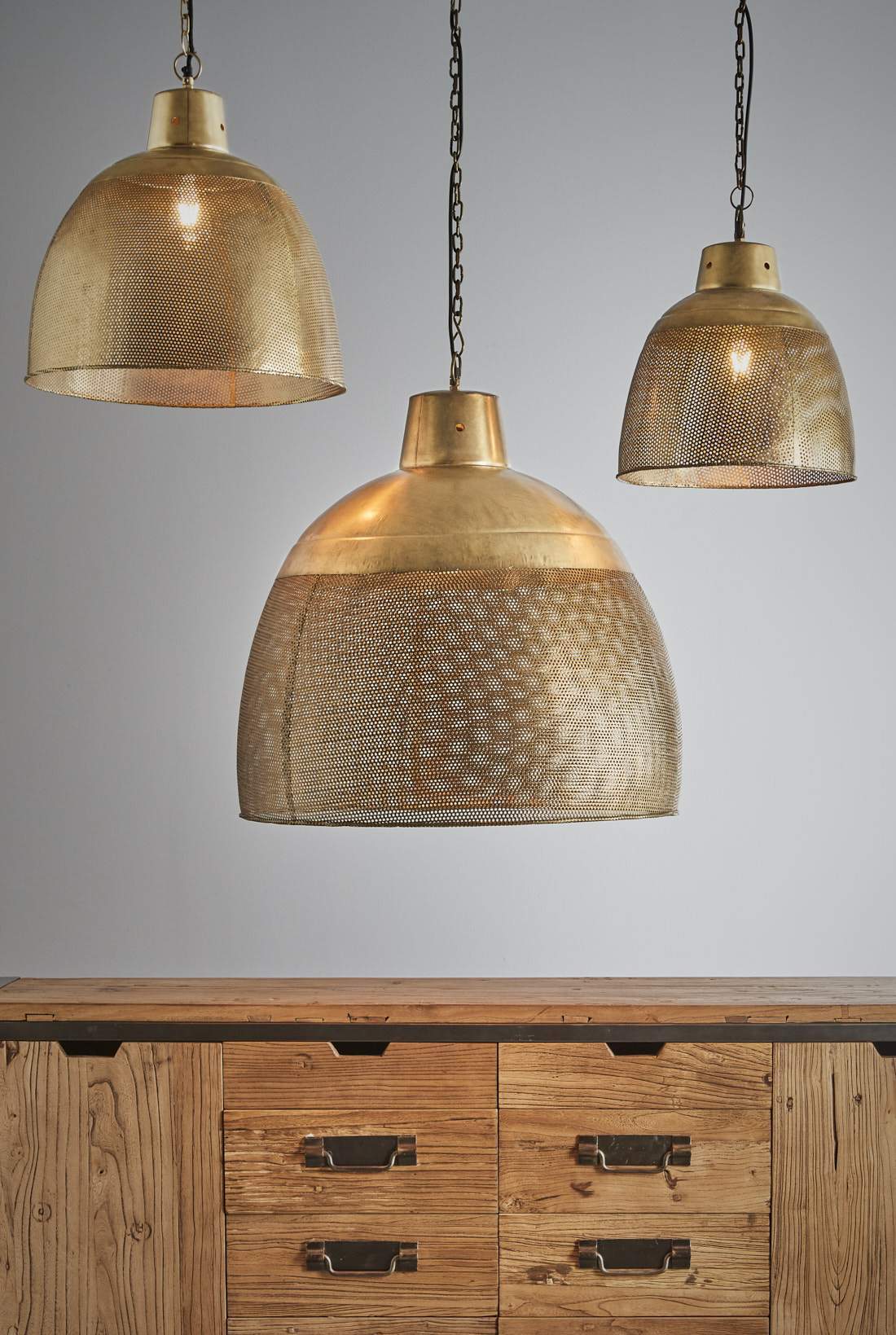 Riva Small - Antique Brass -  Perforated Iron Dome Pendant Light-abc