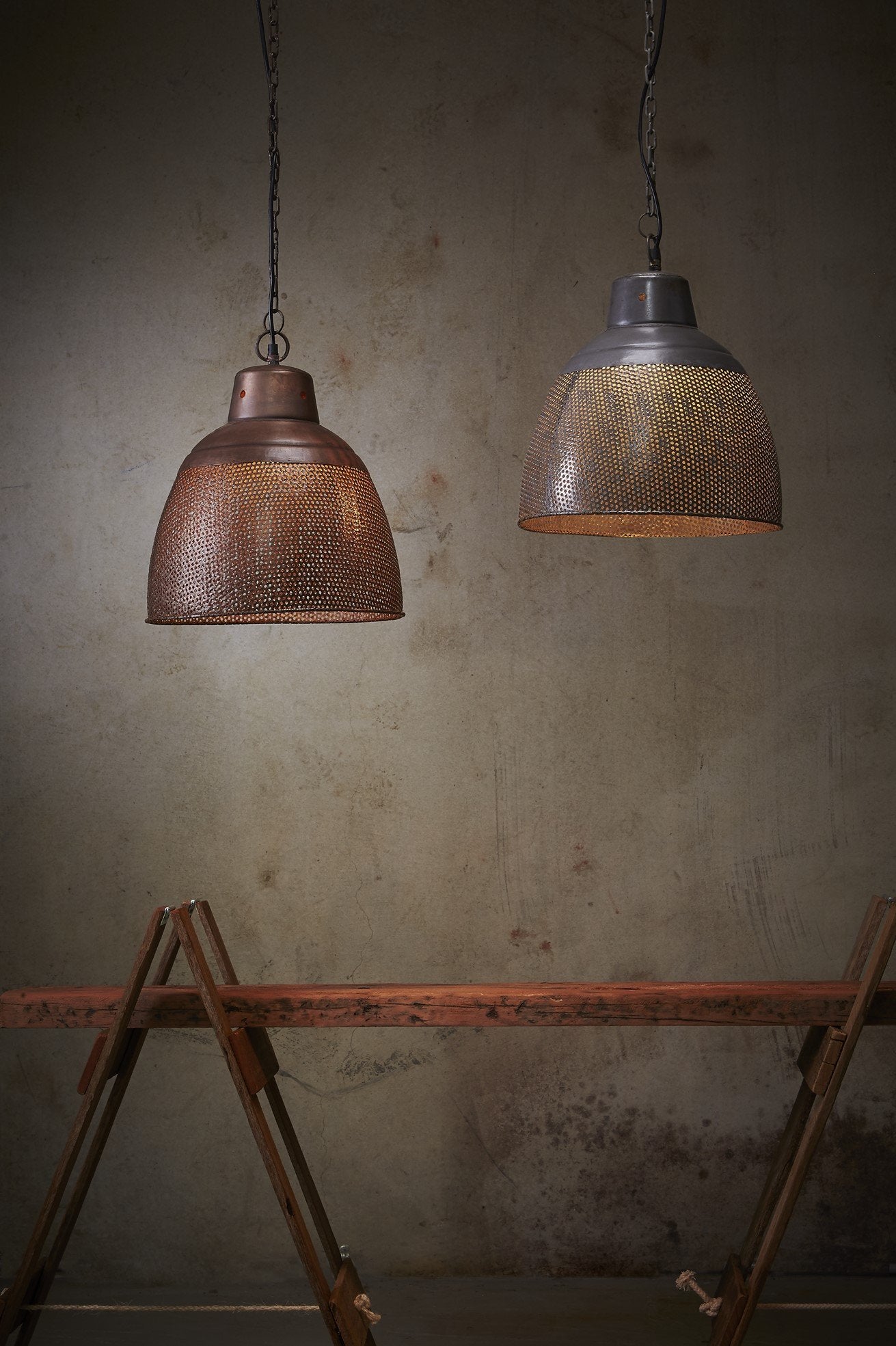 Riva Small - Antique Copper - Perforated Iron Dome Pendant Light-abc