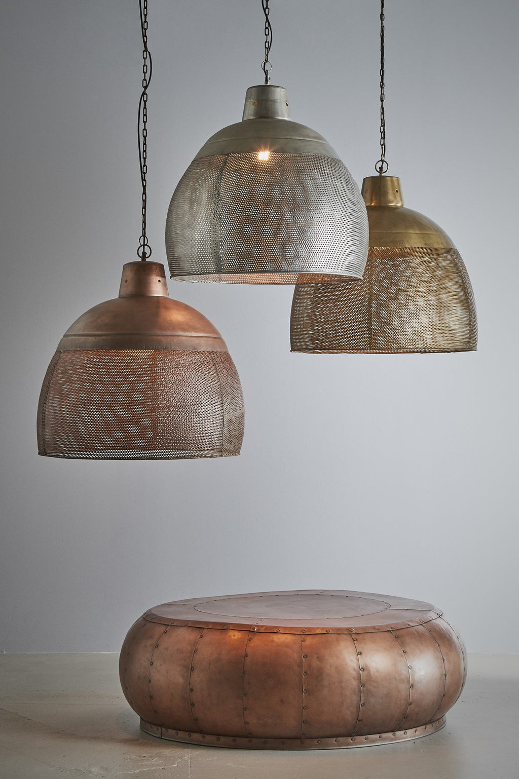 Riva Large - Antique Copper - Perforated Iron Dome Pendant Light-abc