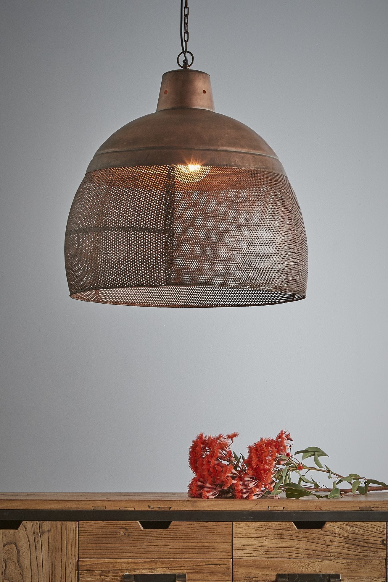Riva Large - Antique Copper - Perforated Iron Dome Pendant Light-abc