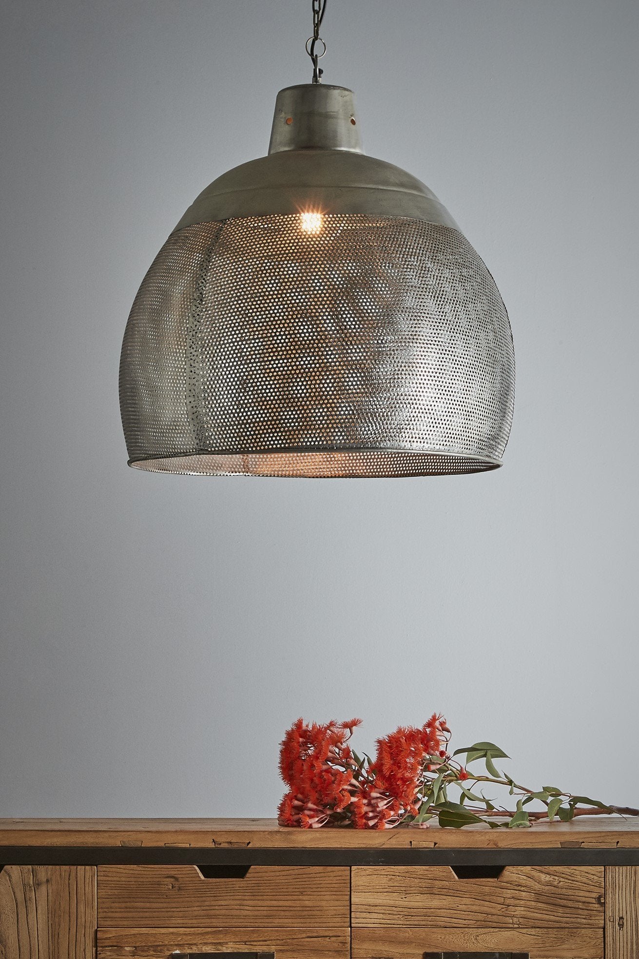 Riva Large - Zinc - Perforated Iron Dome Pendant Light-abc