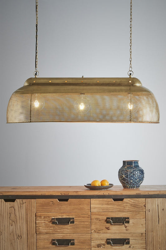 Riva Long - Antique Brass - Perforated Iron Elongated Pendant Light-abc