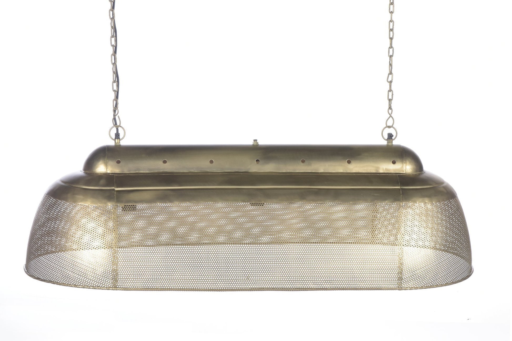 Riva Long - Antique Brass - Perforated Iron Elongated Pendant Light-abc