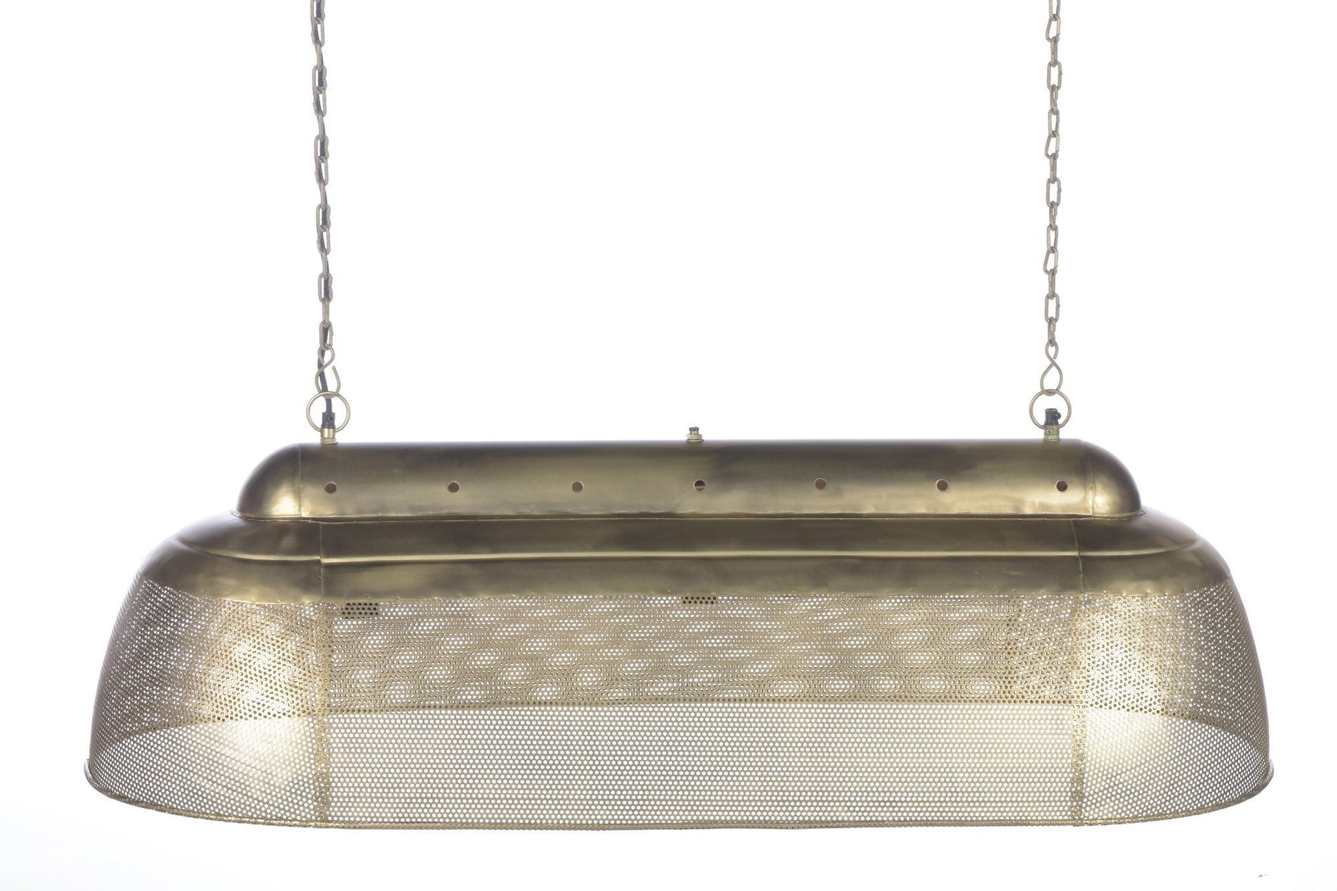 Riva Long - Antique Brass - Perforated Iron Elongated Pendant Light-abc