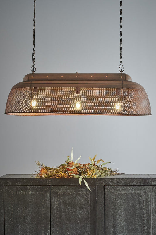 Riva Long - Antique Copper - Perforated Iron Elongated Pendant Light-abc