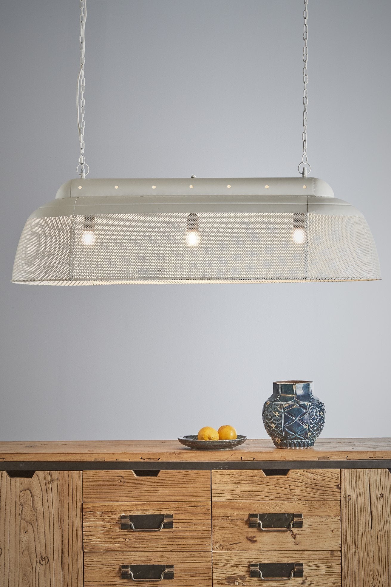Riva Long - Matt White - Perforated Iron Elongated Pendant Light-abc