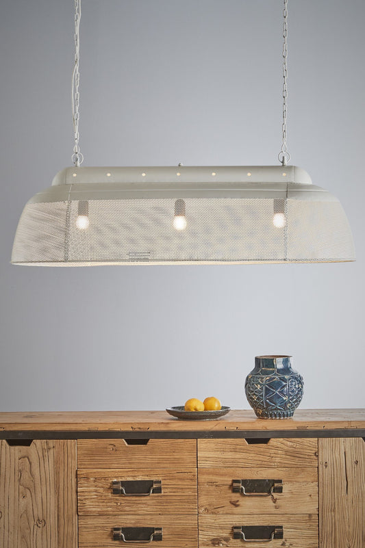 Riva Long - Matt White - Perforated Iron Elongated Pendant Light-abc