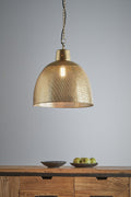 Riva Medium - Antique Brass - Perforated Iron Dome Pendant Light-abc
