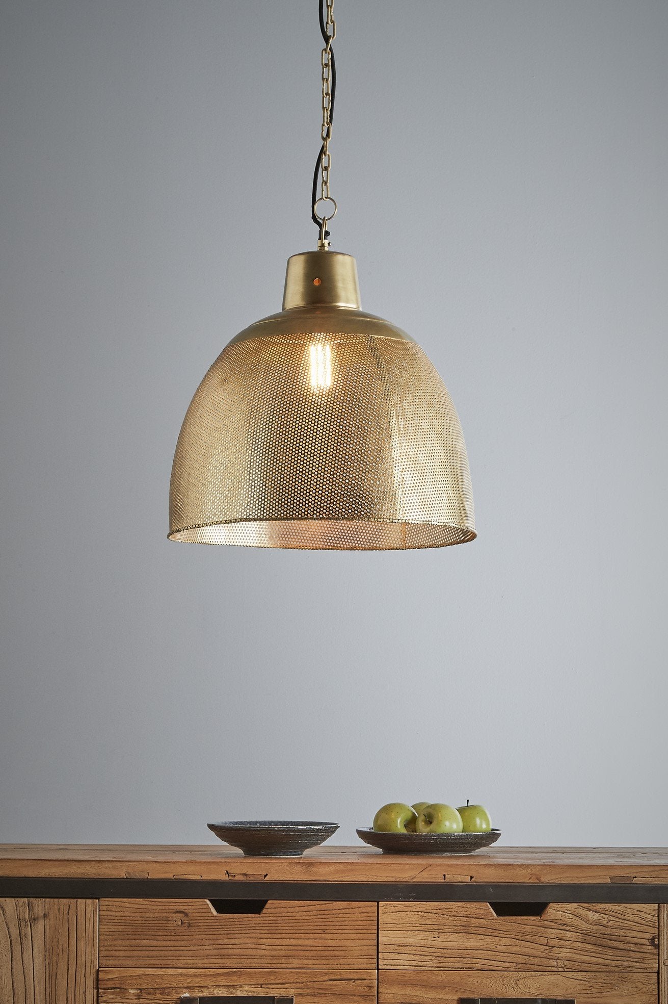 Riva Medium - Antique Brass - Perforated Iron Dome Pendant Light-abc