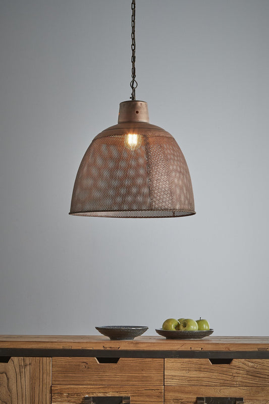 Riva Medium - Antique Copper - Perforated Iron Dome Pendant Light-abc