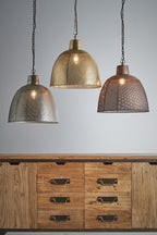 Riva Medium - Antique Brass - Perforated Iron Dome Pendant Light-abc