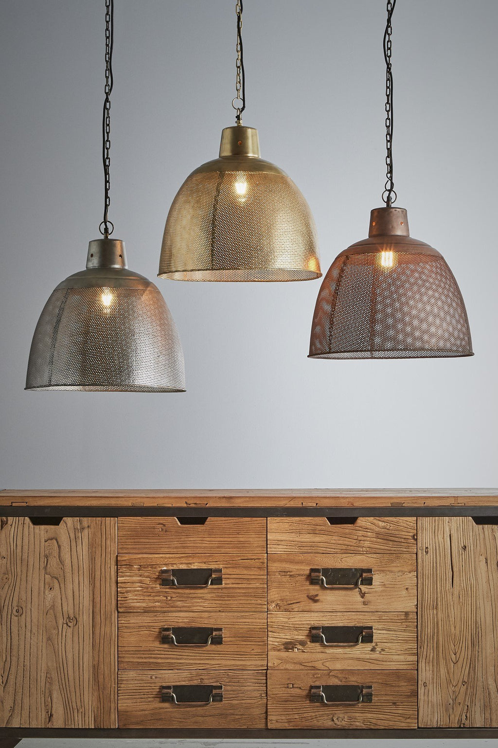 Riva Medium - Antique Copper - Perforated Iron Dome Pendant Light-abc