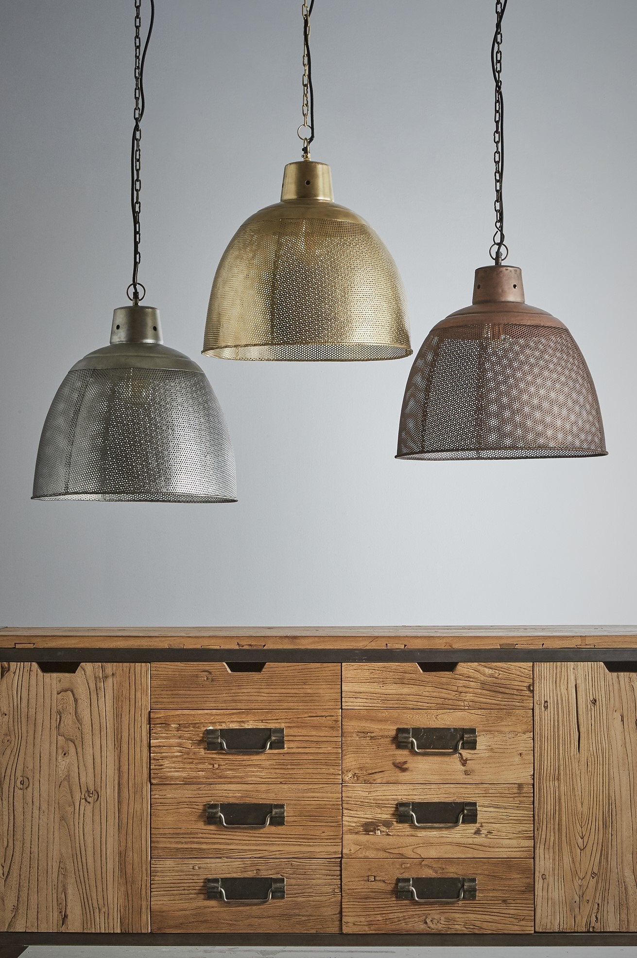Riva Medium - Antique Copper - Perforated Iron Dome Pendant Light-abc