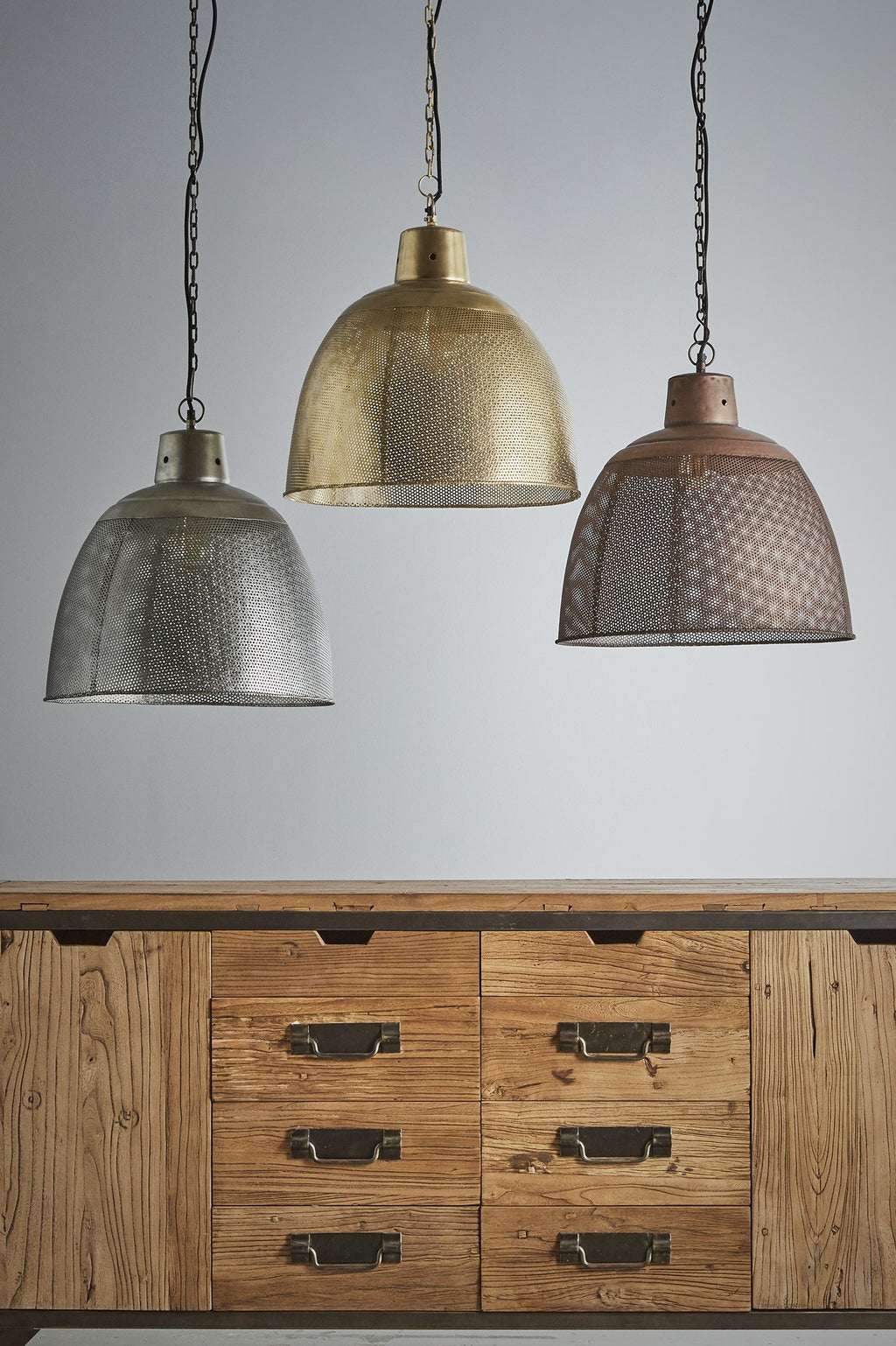 Riva Medium - Antique Brass - Perforated Iron Dome Pendant Light-abc