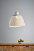 Riva Medium - Matt White - Perforated Iron Dome Pendant Light-abc
