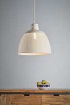 Riva Medium - Matt White - Perforated Iron Dome Pendant Light-abc