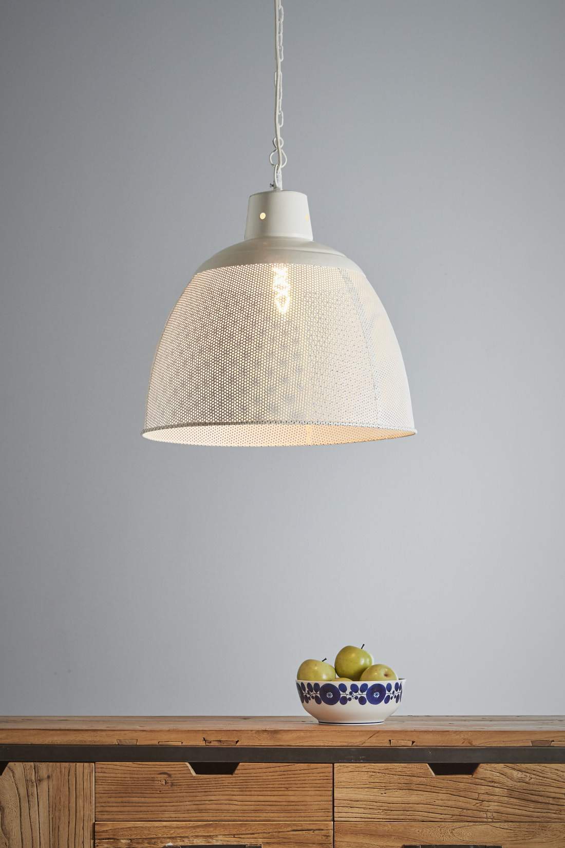 Riva Medium - Matt White - Perforated Iron Dome Pendant Light-abc