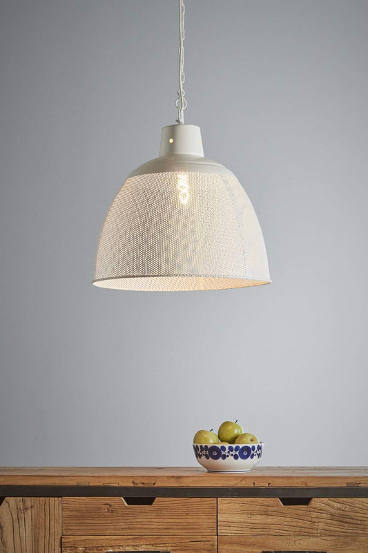 Riva Medium - Matt White - Perforated Iron Dome Pendant Light-abc