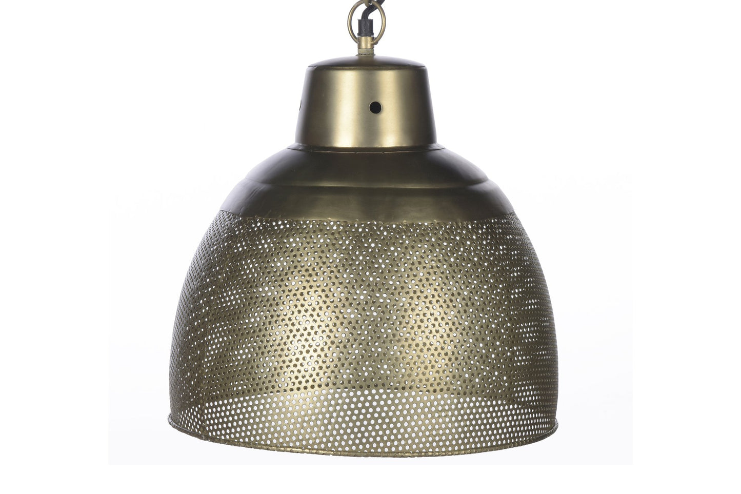 Riva Small - Antique Brass -  Perforated Iron Dome Pendant Light-abc