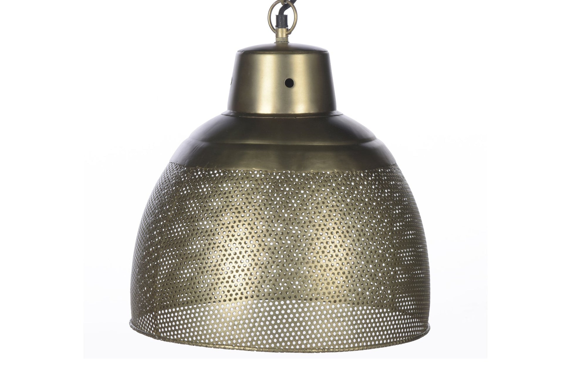 Riva Medium - Antique Brass - Perforated Iron Dome Pendant Light-abc