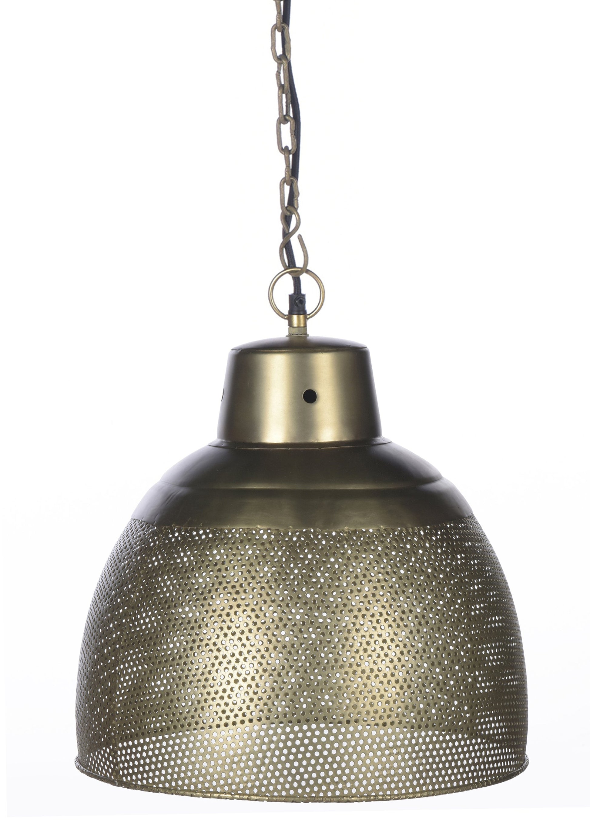 Riva Small - Antique Brass -  Perforated Iron Dome Pendant Light-abc