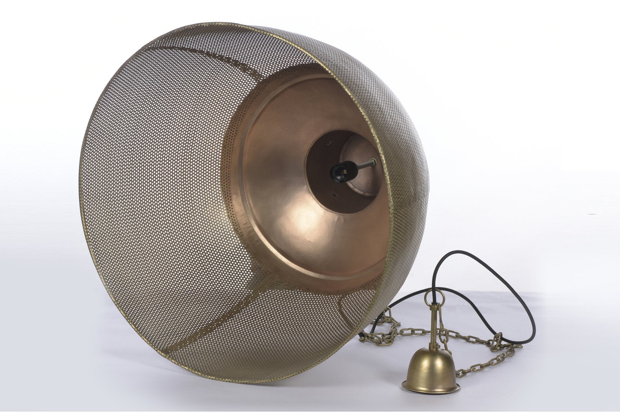 Riva Medium - Antique Brass - Perforated Iron Dome Pendant Light-abc