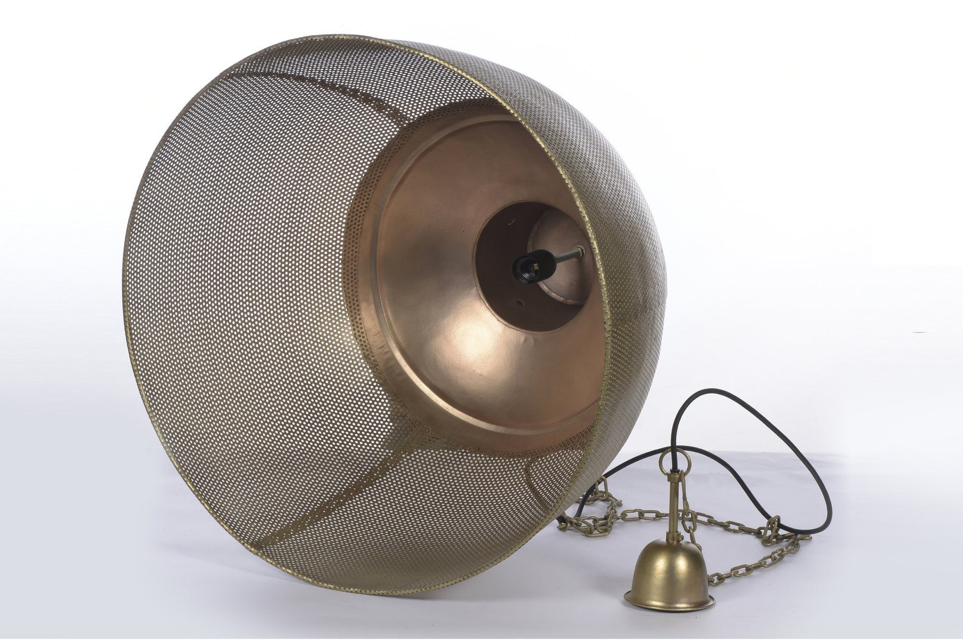 Riva Small - Antique Brass -  Perforated Iron Dome Pendant Light-abc