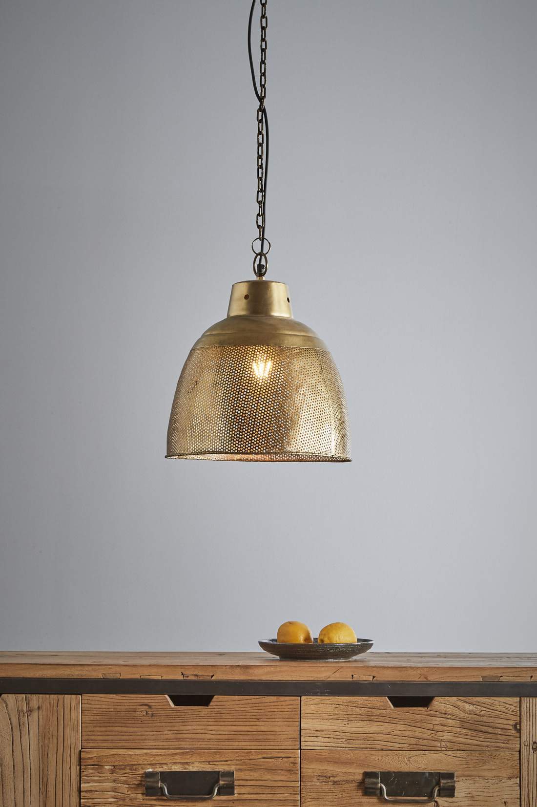 Riva Small - Antique Brass -  Perforated Iron Dome Pendant Light-abc