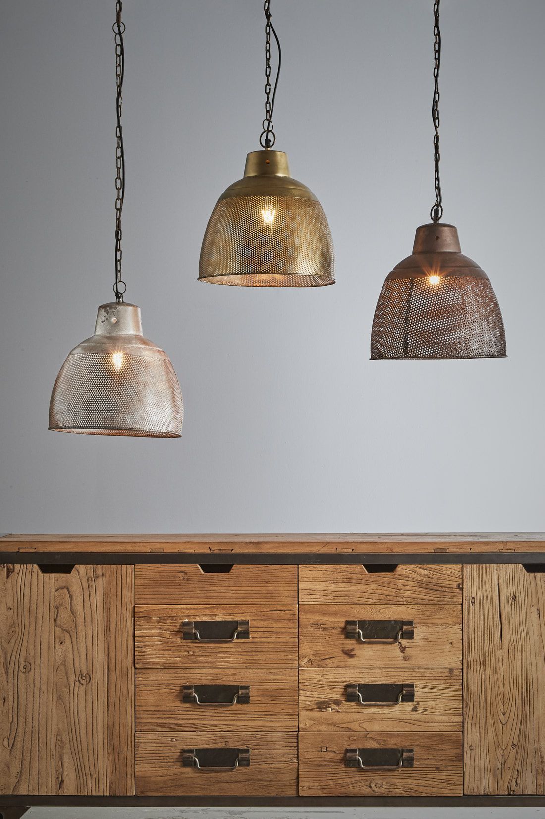 Riva Small - Zinc - Perforated Iron Dome Pendant Light-abc