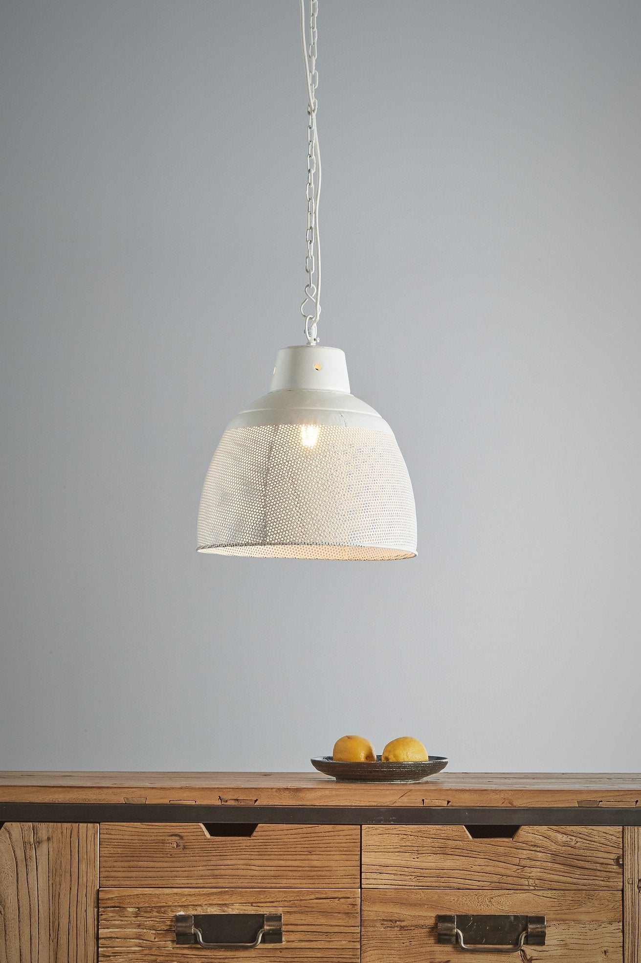 Riva Small - Matt White - Perforated Iron Dome Pendant Light-abc