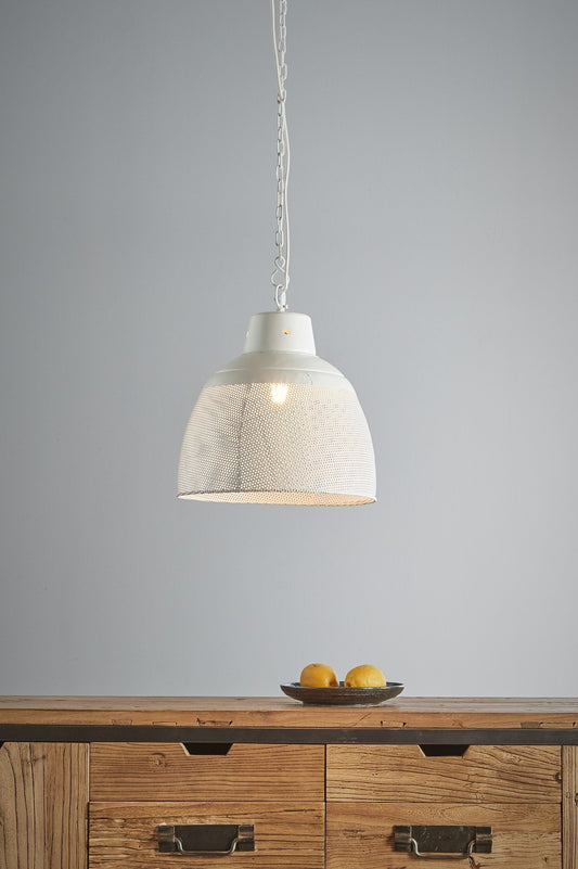 Riva Small - Matt White - Perforated Iron Dome Pendant Light-abc