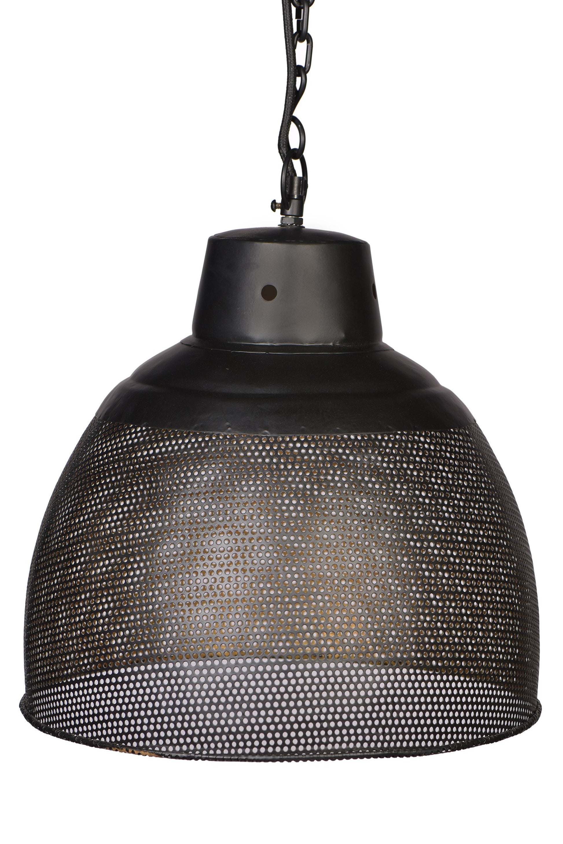 Riva Large - Black/Gold - Perforated Iron Dome Pendant Light-abc