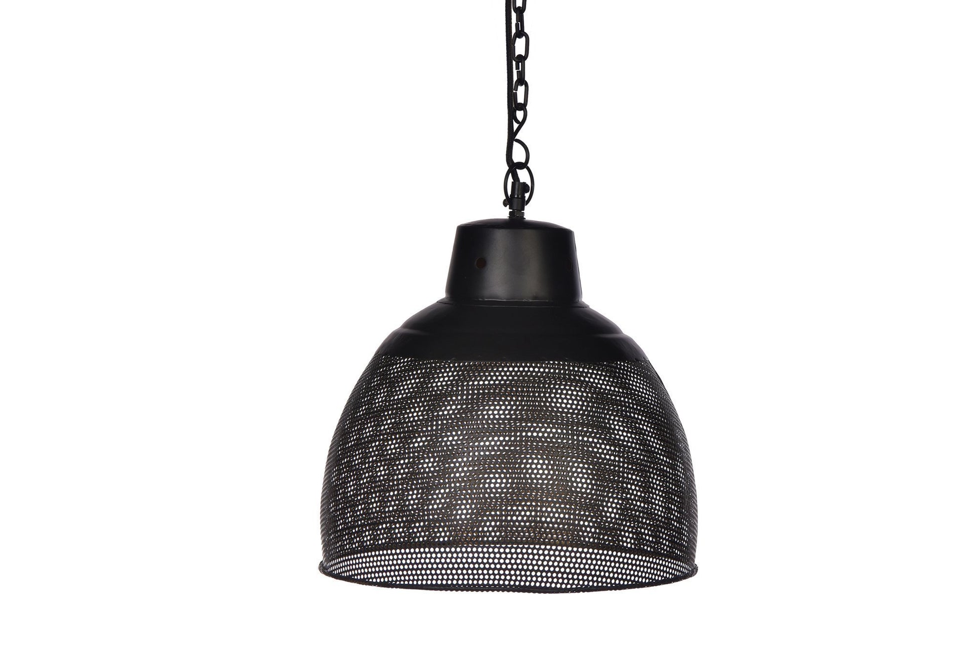 Riva Small - Matt Black/Gold - Perforated Iron Dome Pendant Light-abc