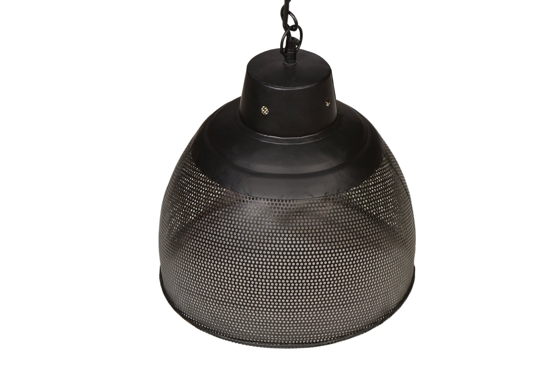 Riva Small - Matt Black/Gold - Perforated Iron Dome Pendant Light-abc