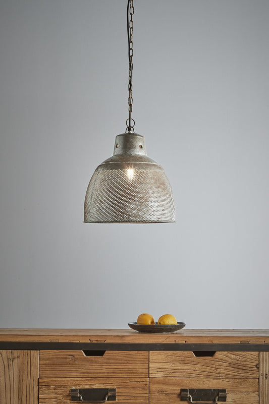 Riva Small - Zinc - Perforated Iron Dome Pendant Light-abc