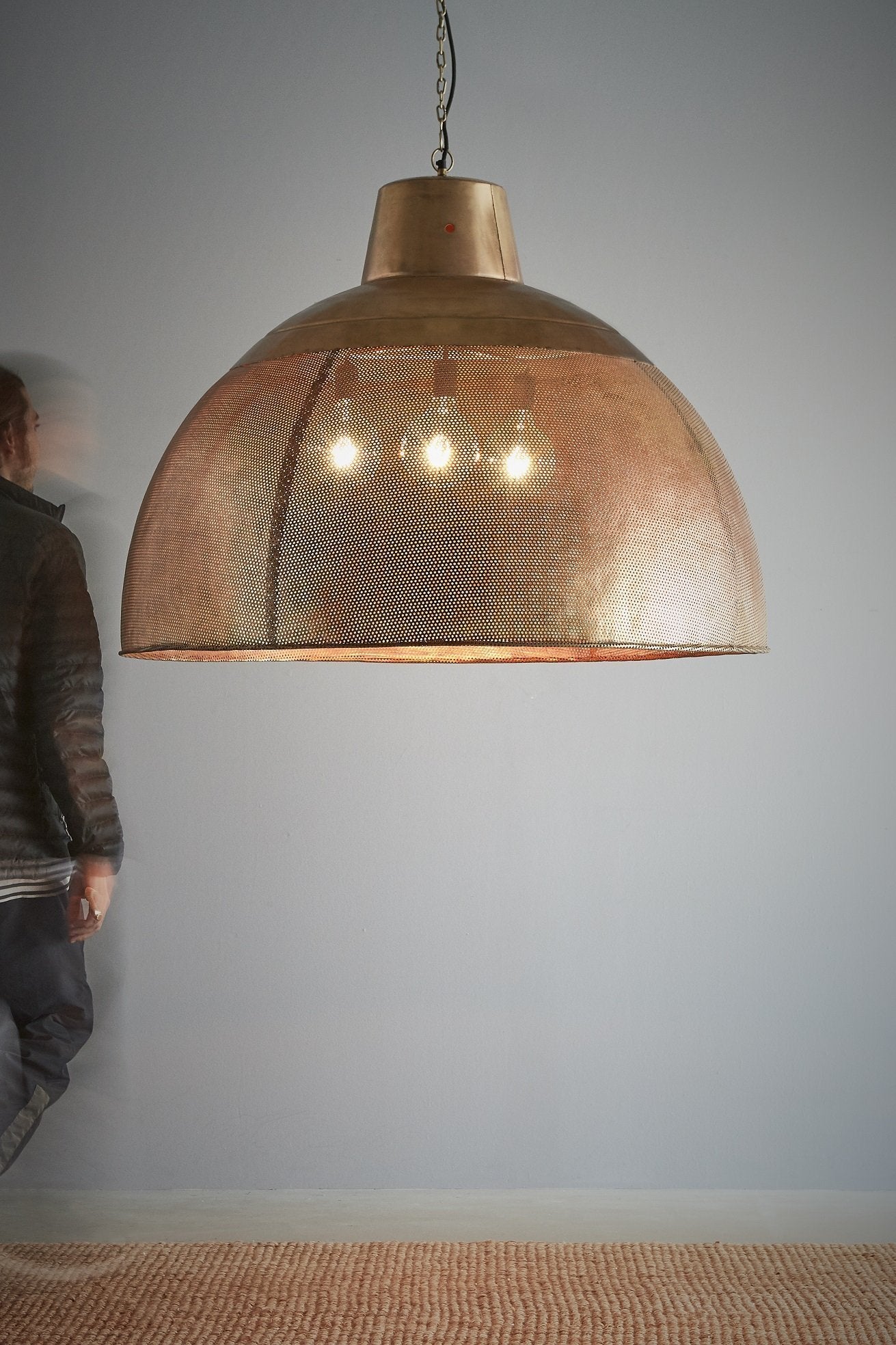Riva Extra Large - Antique Brass - Perforated Iron Dome Pendant Light-abc