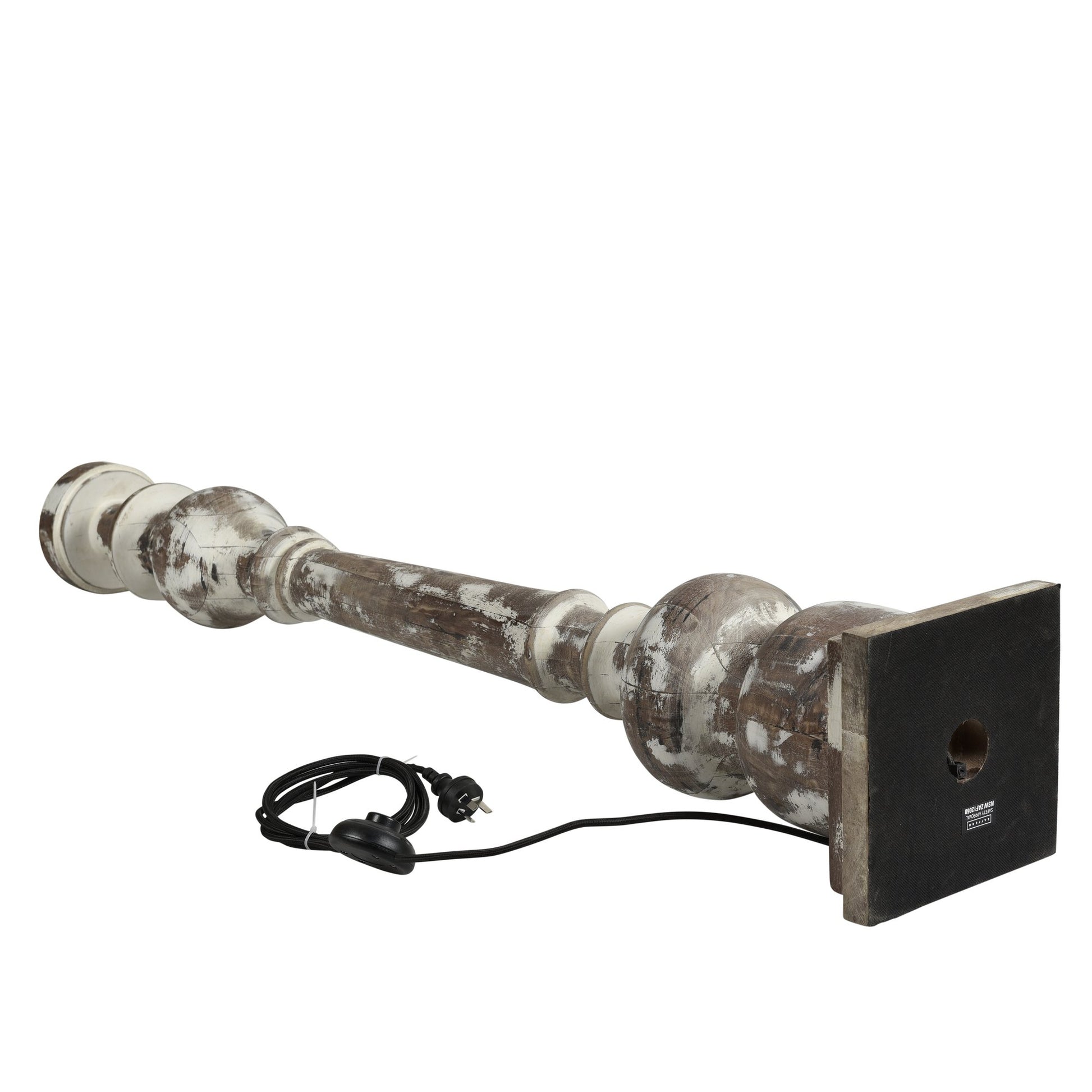 Rook Large - Distressed White - Turned Wood Pillar Floor Lamp-abc