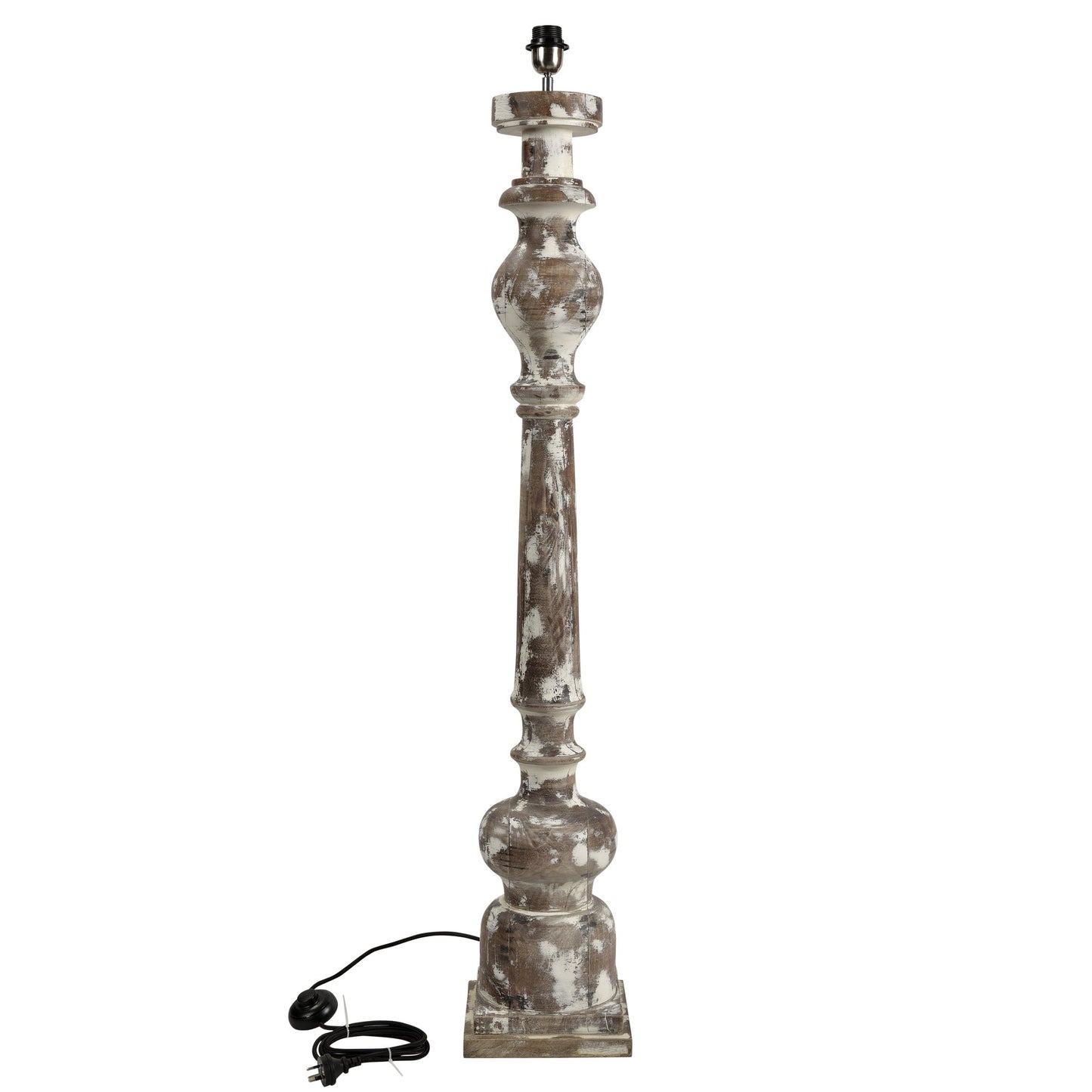 Rook Large - Distressed White - Turned Wood Pillar Floor Lamp-abc