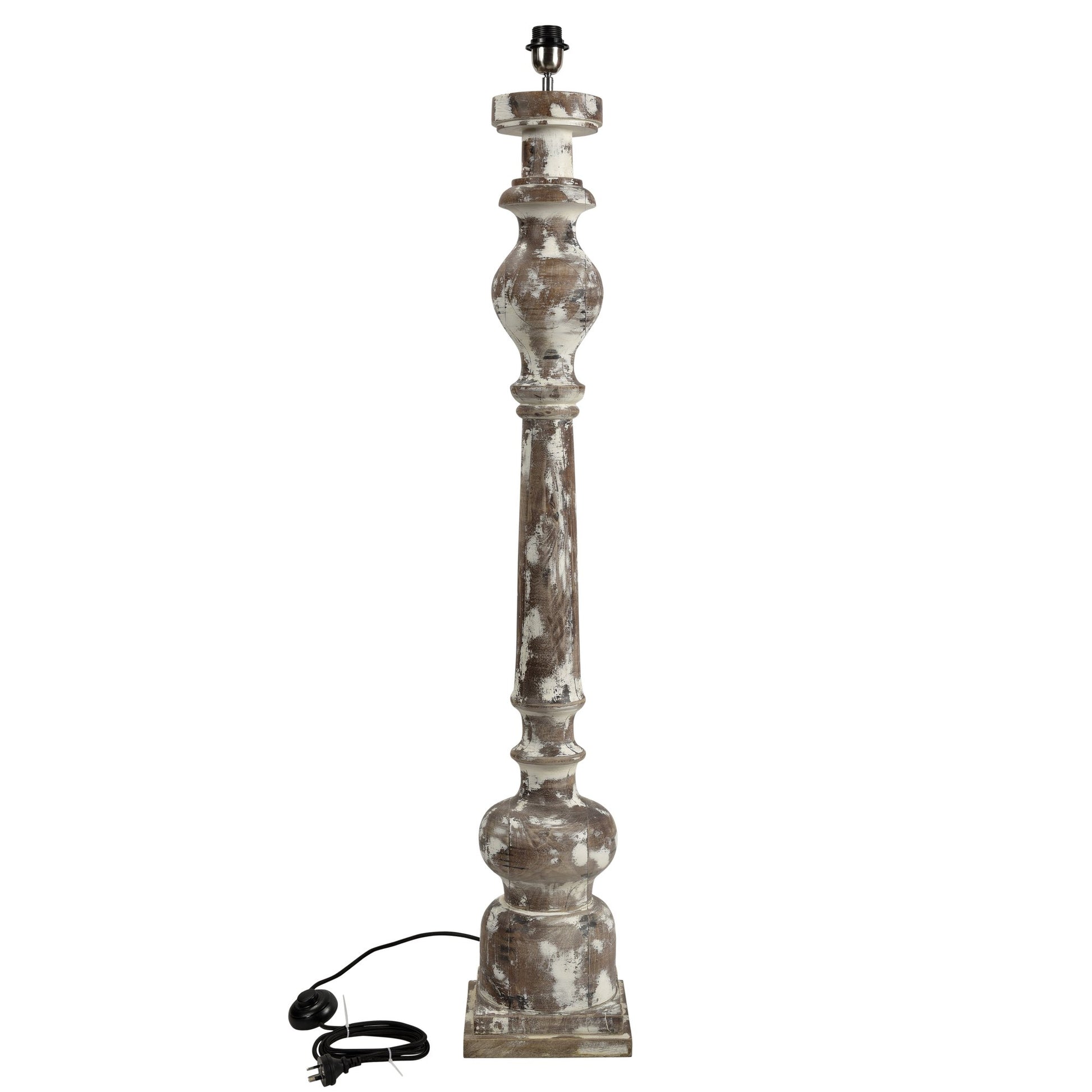 Rook Large - Distressed White - Turned Wood Pillar Floor Lamp-abc