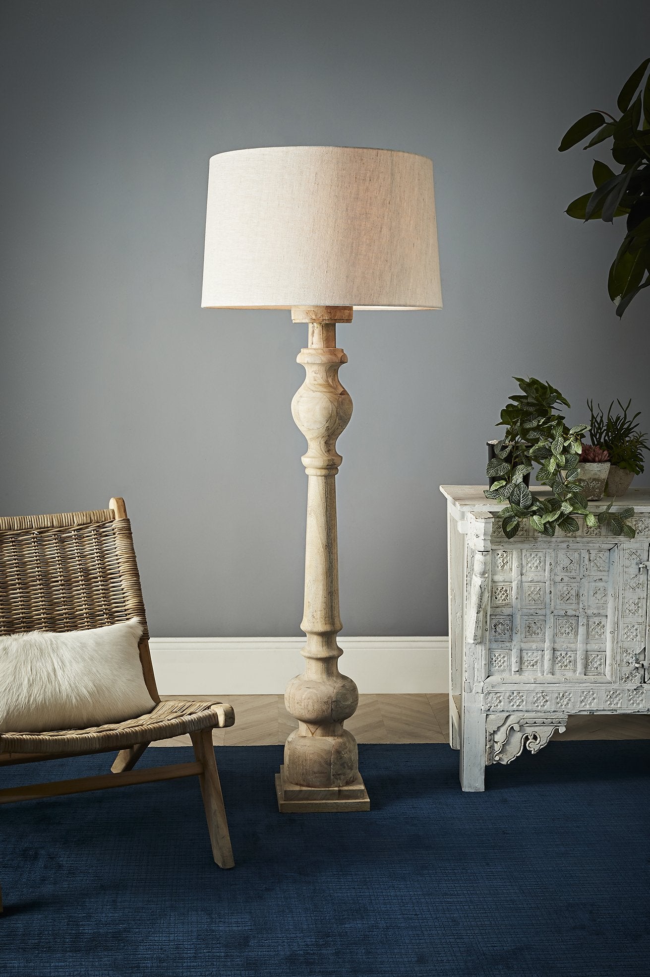 Rook Large - Natural - Turned Wood Pillar Floor Lamp-abc