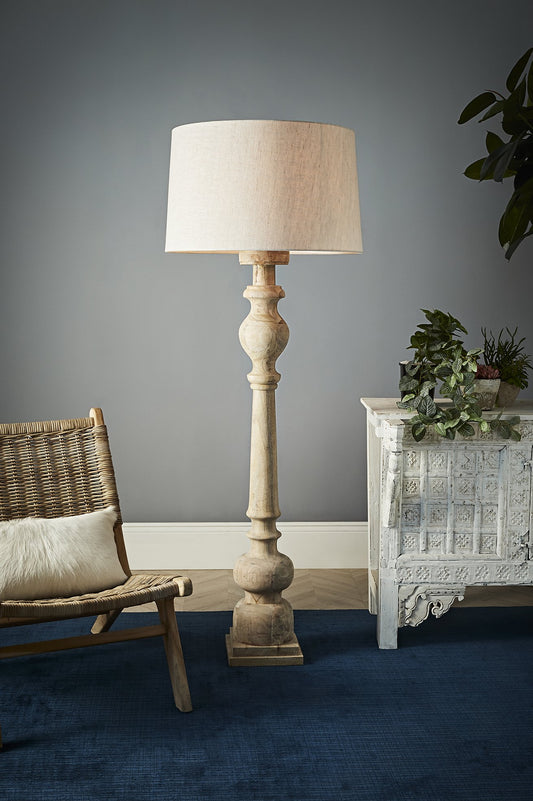 Rook Large - Natural - Turned Wood Pillar Floor Lamp-abc