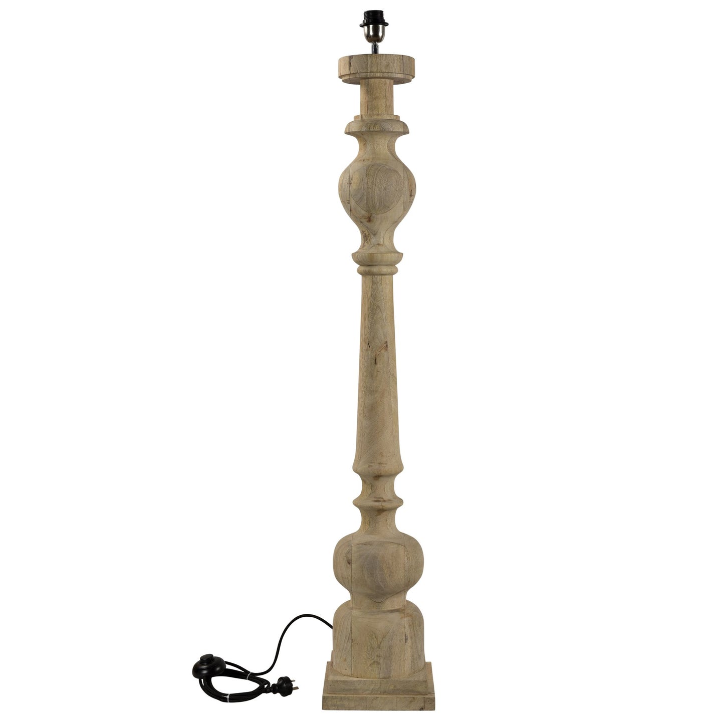 Rook Large - Natural - Turned Wood Pillar Floor Lamp-abc