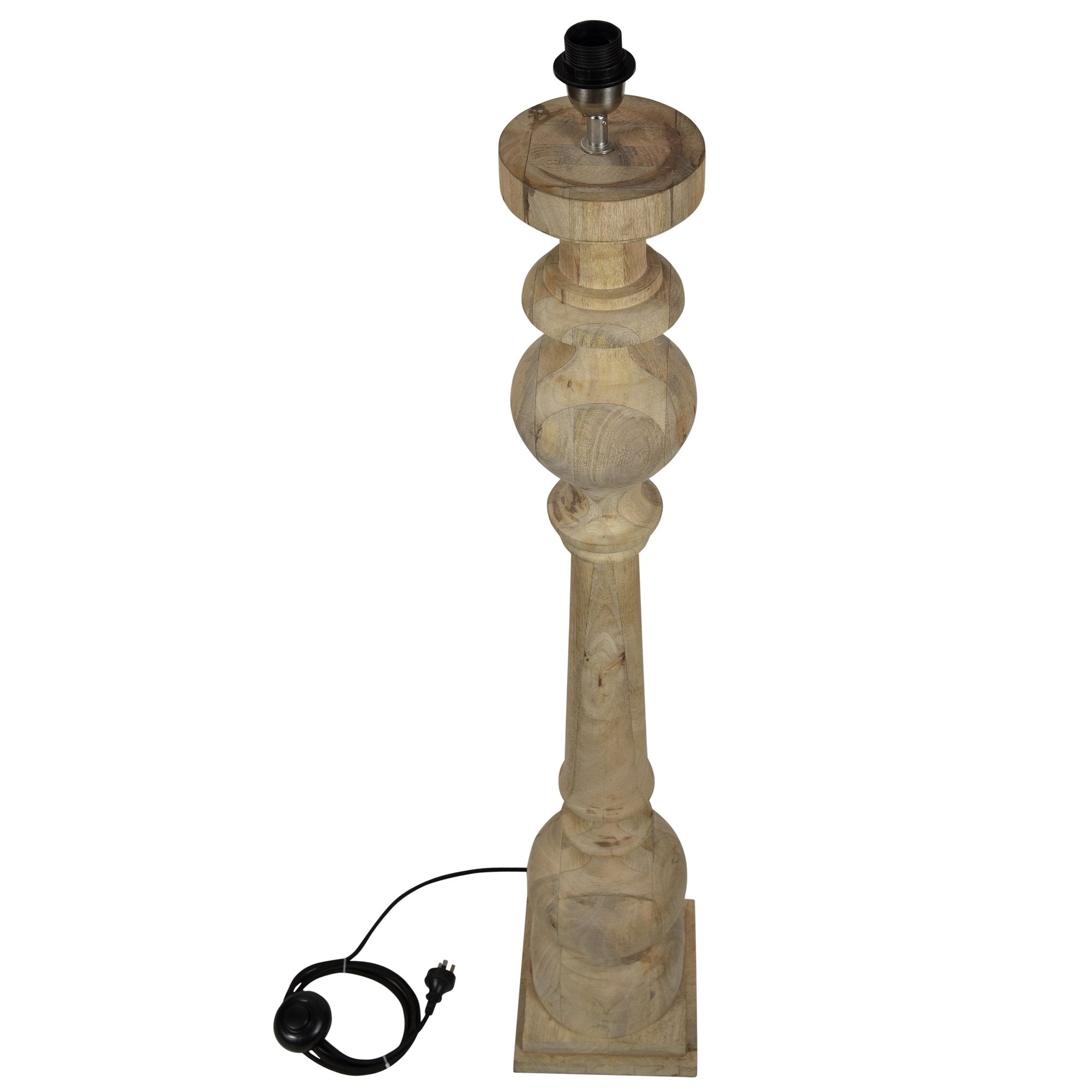 Rook Large - Natural - Turned Wood Pillar Floor Lamp-abc