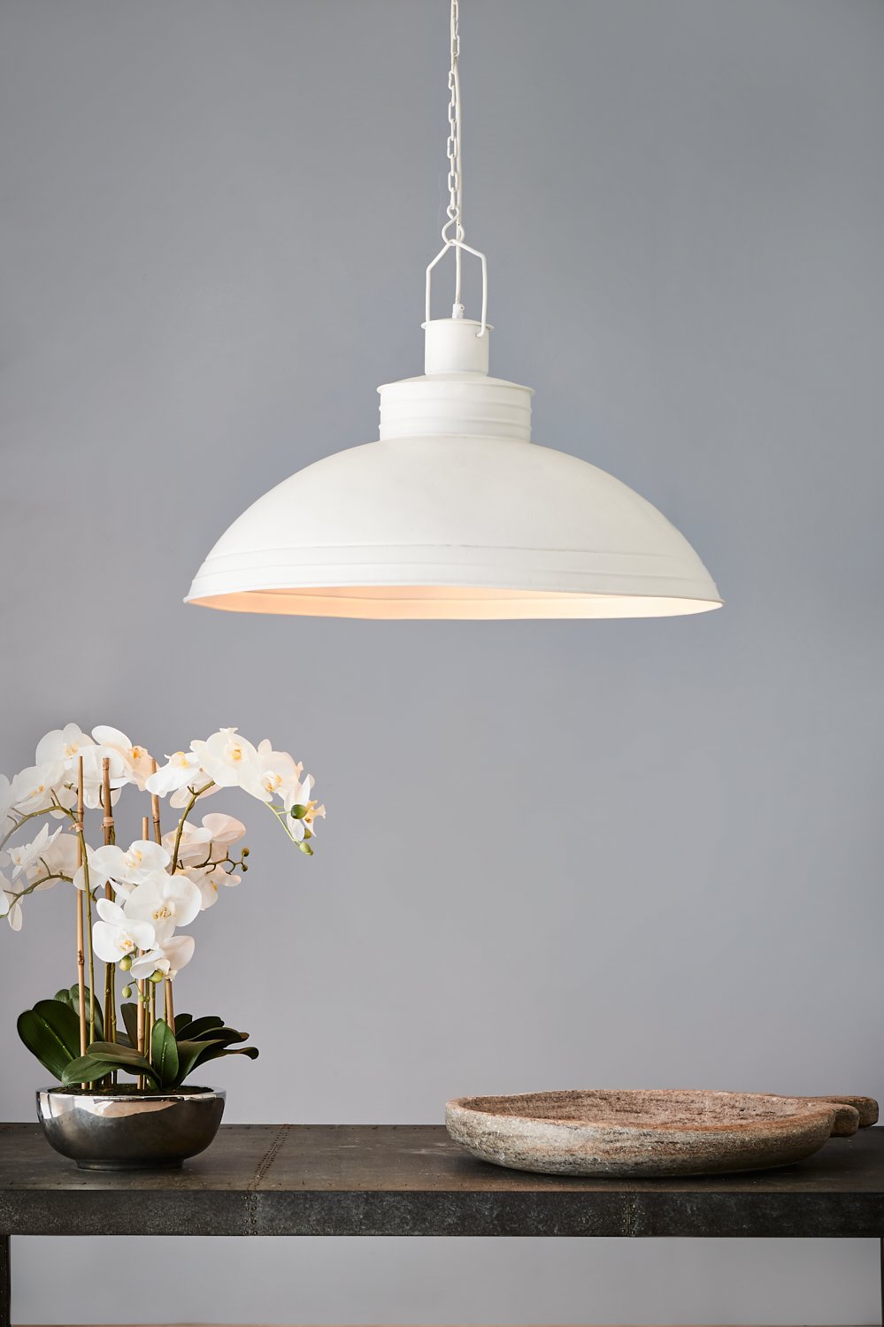 Sheldon - White - Large Iron Shallow Dome Pendant Light-abc