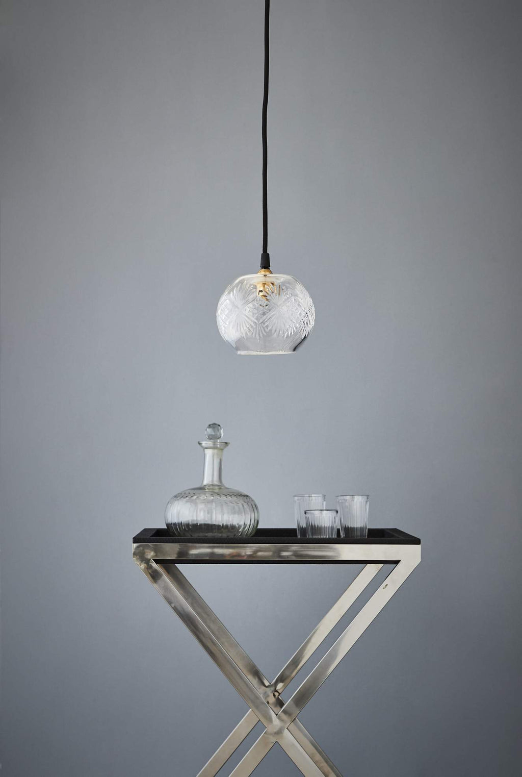 Stewart - Clear - Hand Cut Globe Glass Pendant Light-abc