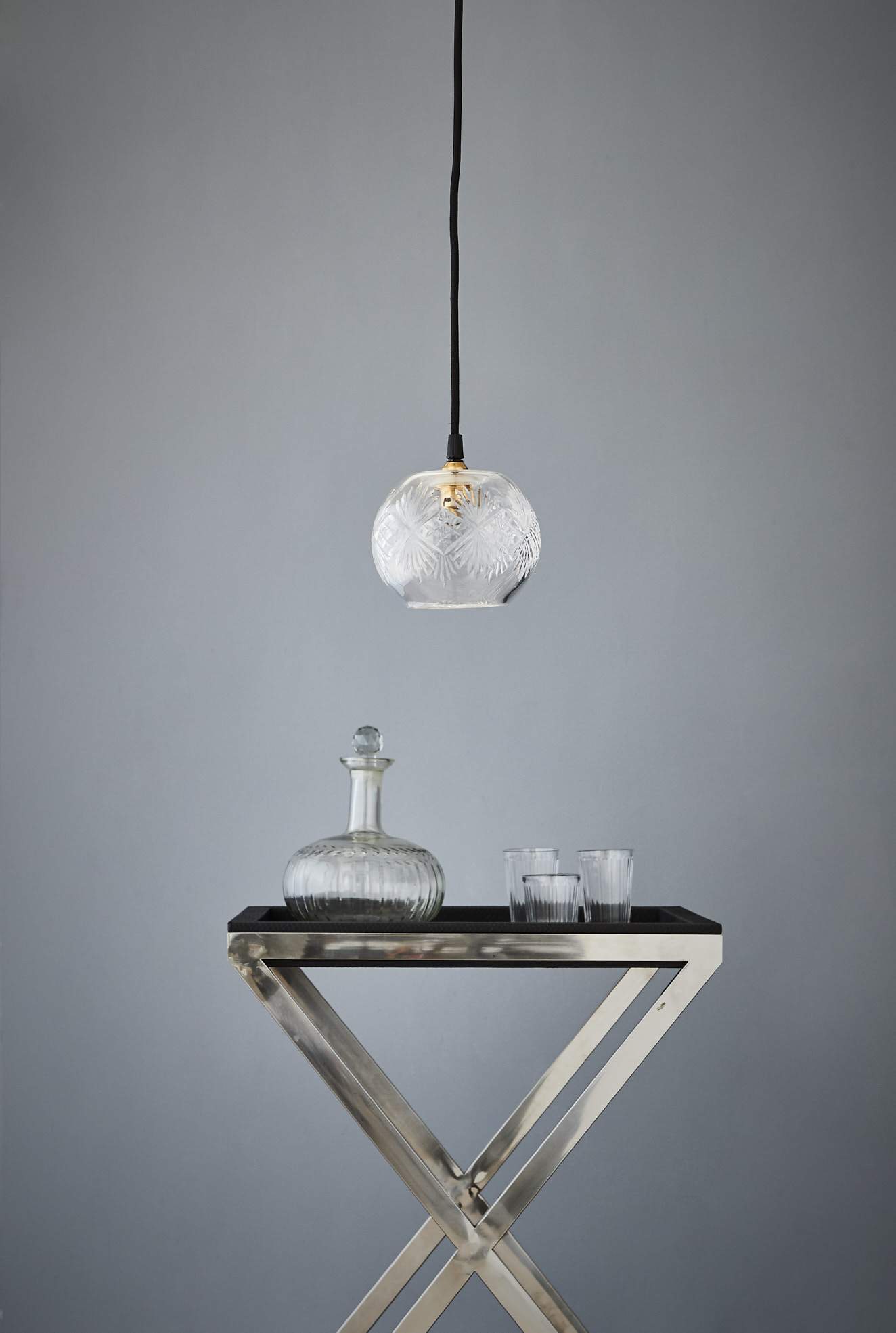 Stewart - Clear - Hand Cut Globe Glass Pendant Light-abc