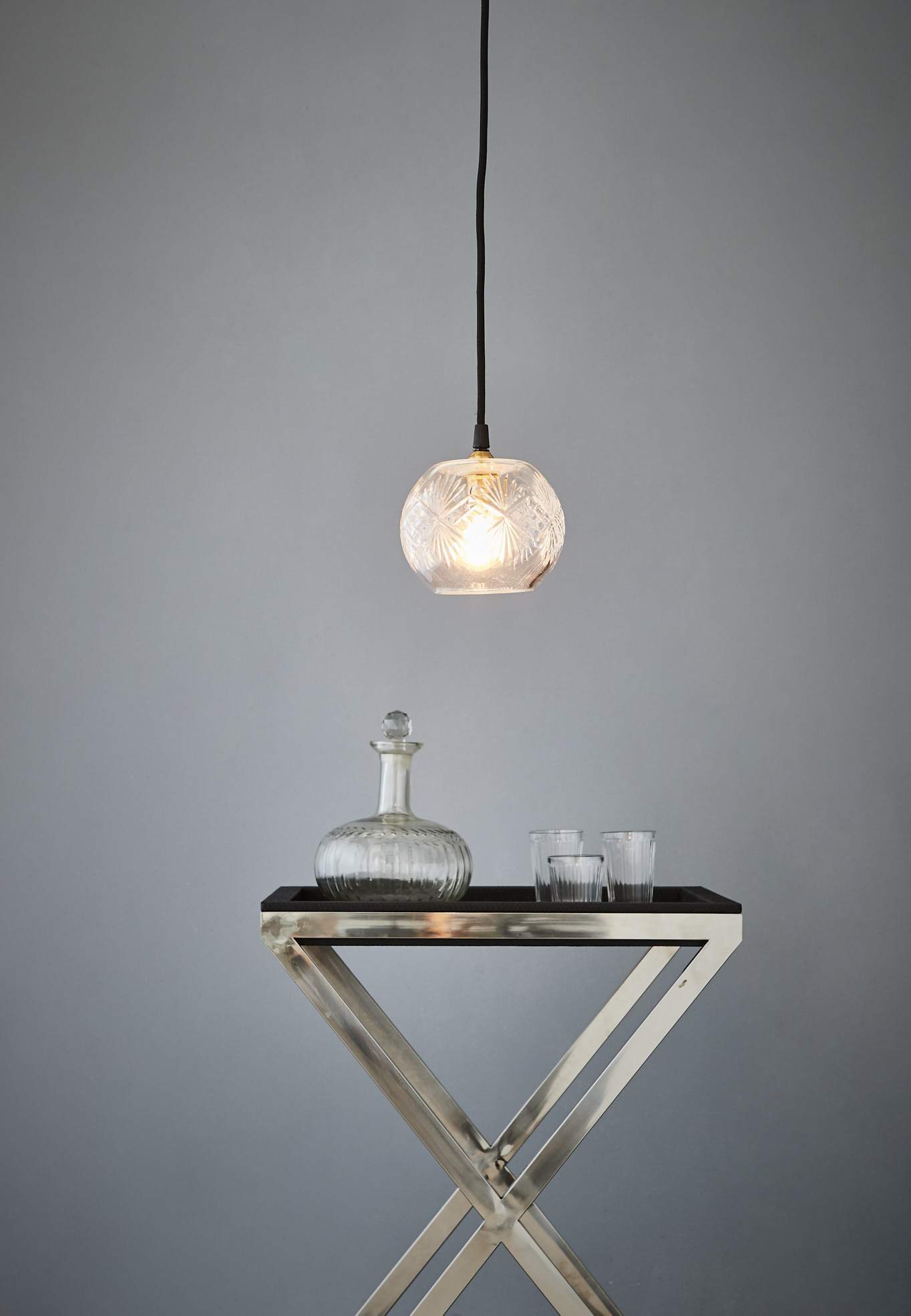 Stewart - Clear - Hand Cut Globe Glass Pendant Light-abc
